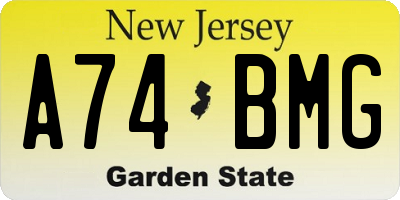 NJ license plate A74BMG