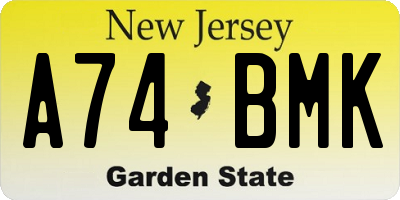 NJ license plate A74BMK