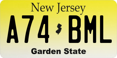 NJ license plate A74BML