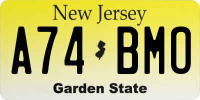 NJ license plate A74BMO