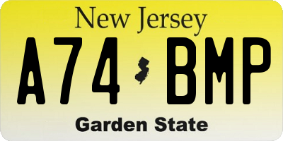 NJ license plate A74BMP