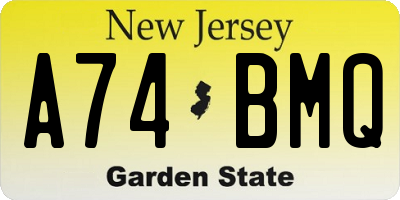 NJ license plate A74BMQ