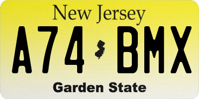 NJ license plate A74BMX