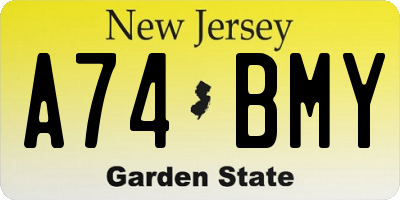 NJ license plate A74BMY