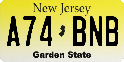 NJ license plate A74BNB