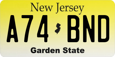 NJ license plate A74BND