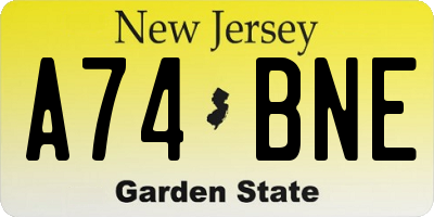 NJ license plate A74BNE