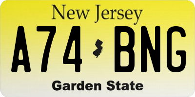 NJ license plate A74BNG
