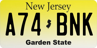 NJ license plate A74BNK