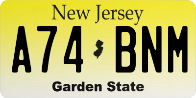 NJ license plate A74BNM