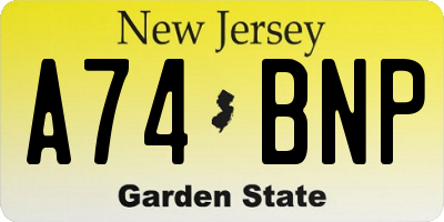 NJ license plate A74BNP