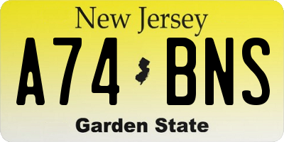NJ license plate A74BNS