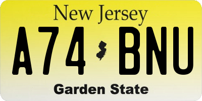 NJ license plate A74BNU