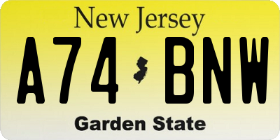NJ license plate A74BNW