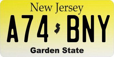 NJ license plate A74BNY