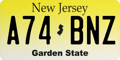 NJ license plate A74BNZ
