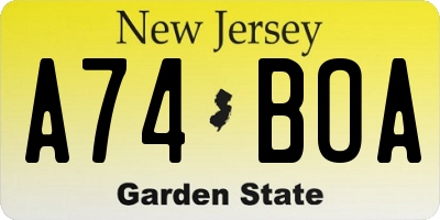 NJ license plate A74BOA