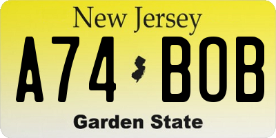 NJ license plate A74BOB