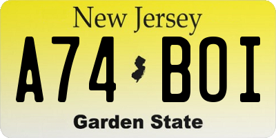 NJ license plate A74BOI