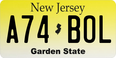 NJ license plate A74BOL