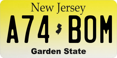 NJ license plate A74BOM