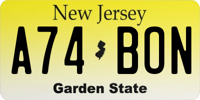 NJ license plate A74BON