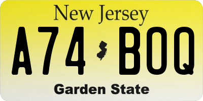 NJ license plate A74BOQ