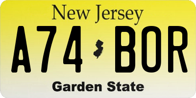 NJ license plate A74BOR