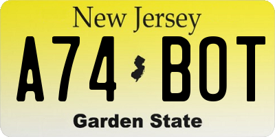 NJ license plate A74BOT
