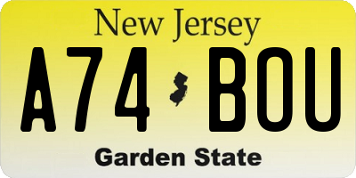 NJ license plate A74BOU