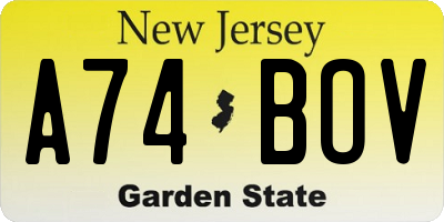 NJ license plate A74BOV