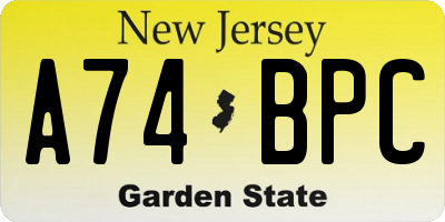 NJ license plate A74BPC