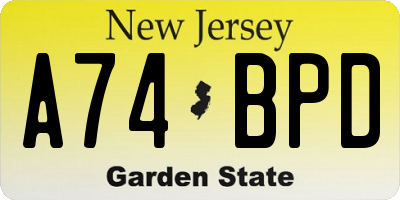 NJ license plate A74BPD