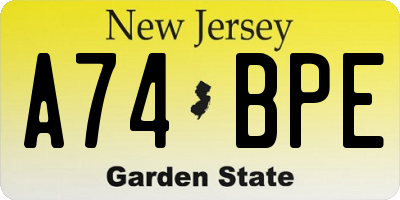 NJ license plate A74BPE
