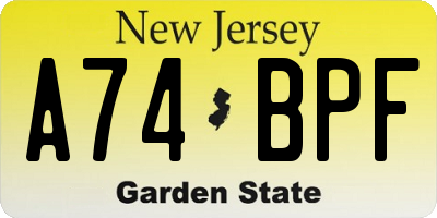 NJ license plate A74BPF