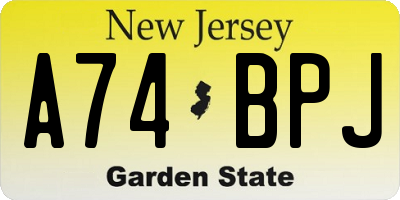 NJ license plate A74BPJ