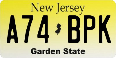 NJ license plate A74BPK