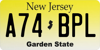 NJ license plate A74BPL