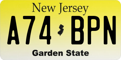 NJ license plate A74BPN