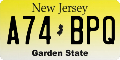 NJ license plate A74BPQ