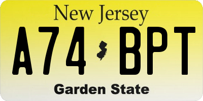 NJ license plate A74BPT