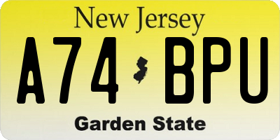NJ license plate A74BPU