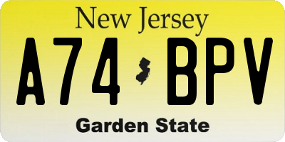 NJ license plate A74BPV