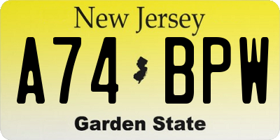 NJ license plate A74BPW