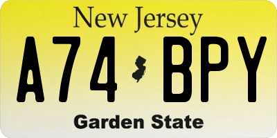 NJ license plate A74BPY