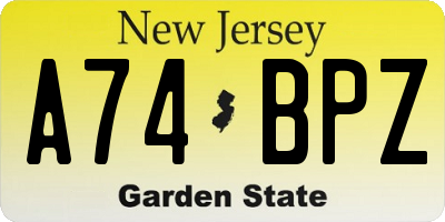 NJ license plate A74BPZ