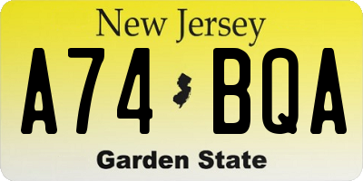 NJ license plate A74BQA