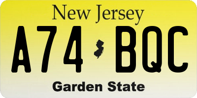NJ license plate A74BQC