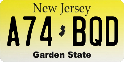 NJ license plate A74BQD