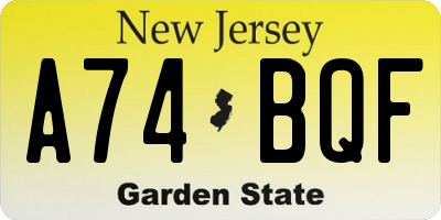 NJ license plate A74BQF